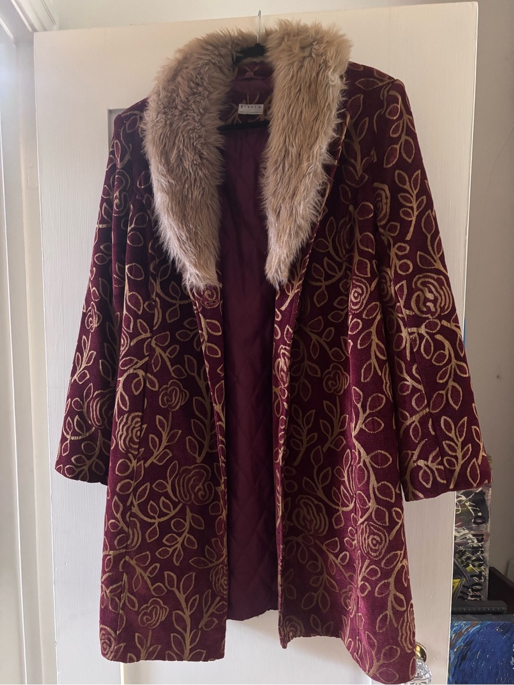 Giacca RARE Jacquard Tapestry Penny lane Coat Removable Faux Fur Collar